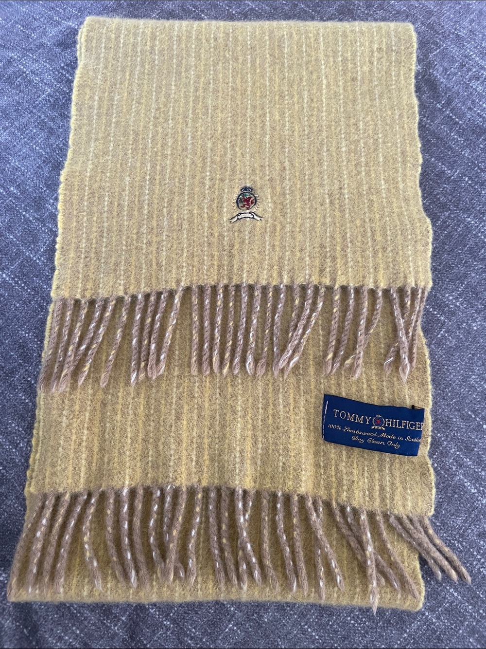 Tommy Hilfiger Vintage Men's Mustard Fringe Wool-Blend Scarf~ Rare finds~